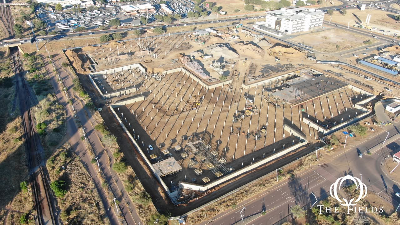 Foundation columns being laid for The Fields Mall